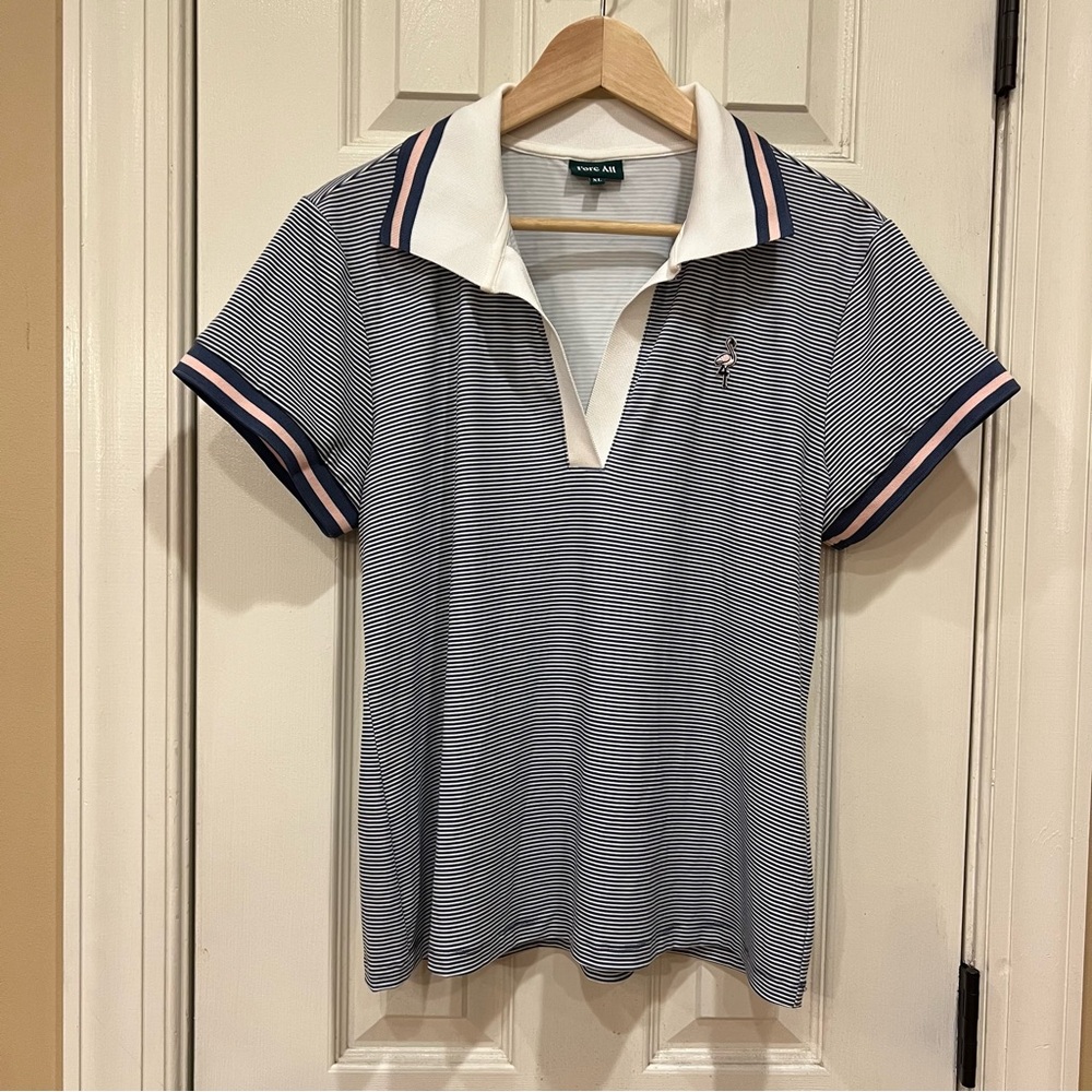 Like New Fore All Club Angie Polo Navy Blue White Stripes Women’s XL